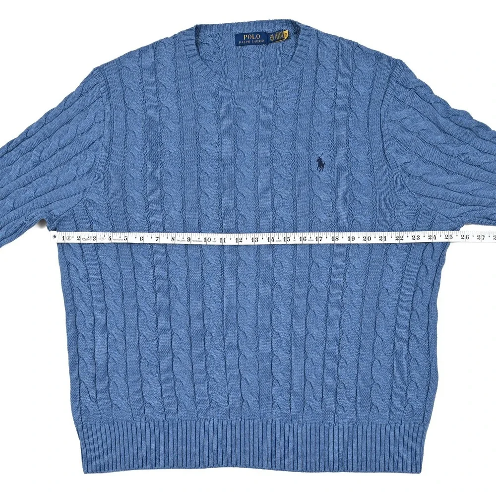 Polo Ralph Lauren Cable Sweater Knit Jumper Men's 2XL Blue Pullover Preppy